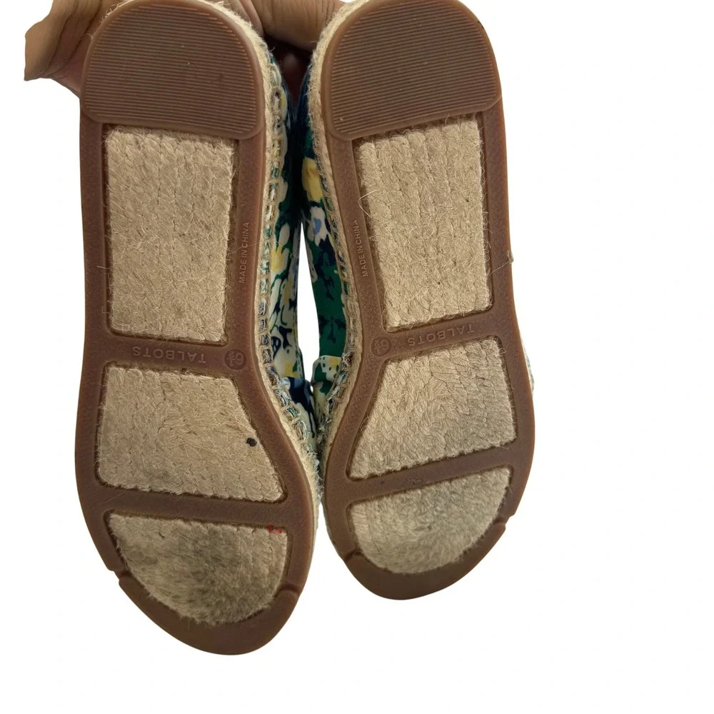 Talbots Womens Floral Canvas Espadrille Loafers Green Blue Yellow Bow 6.5